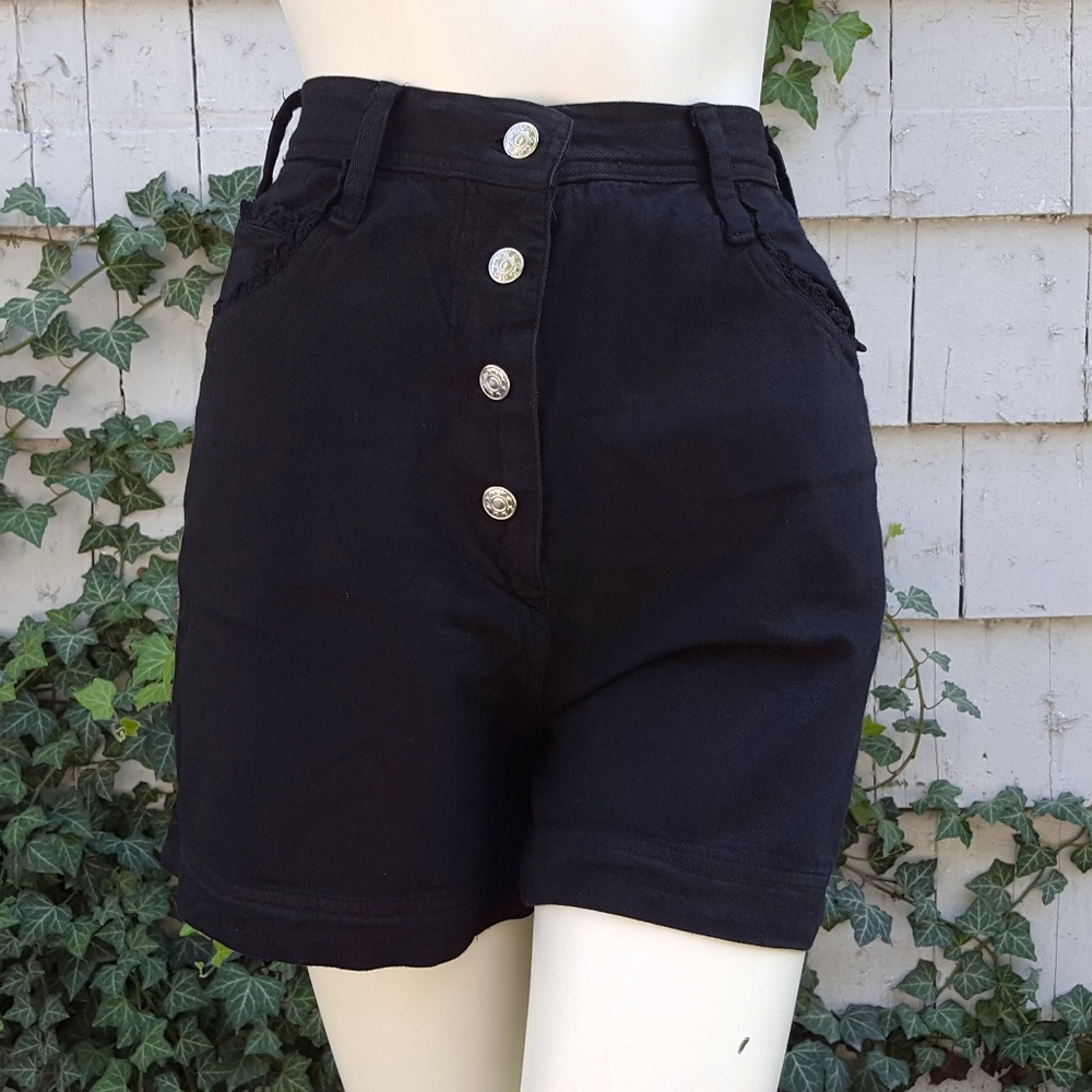 Vintage High Waisted Black Jean Shorts Button Fly